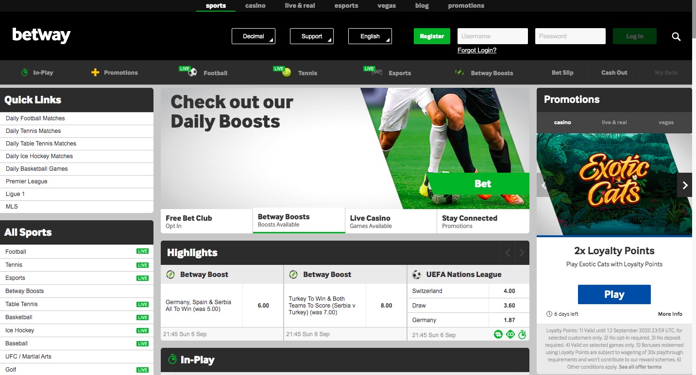 Betway main page