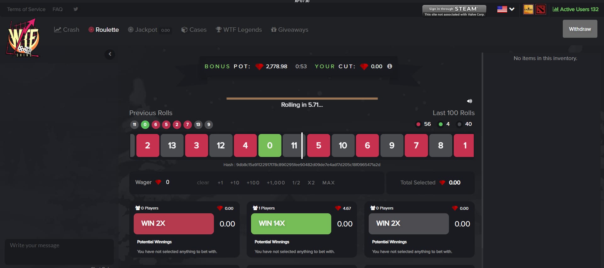 WTFSkins roulette