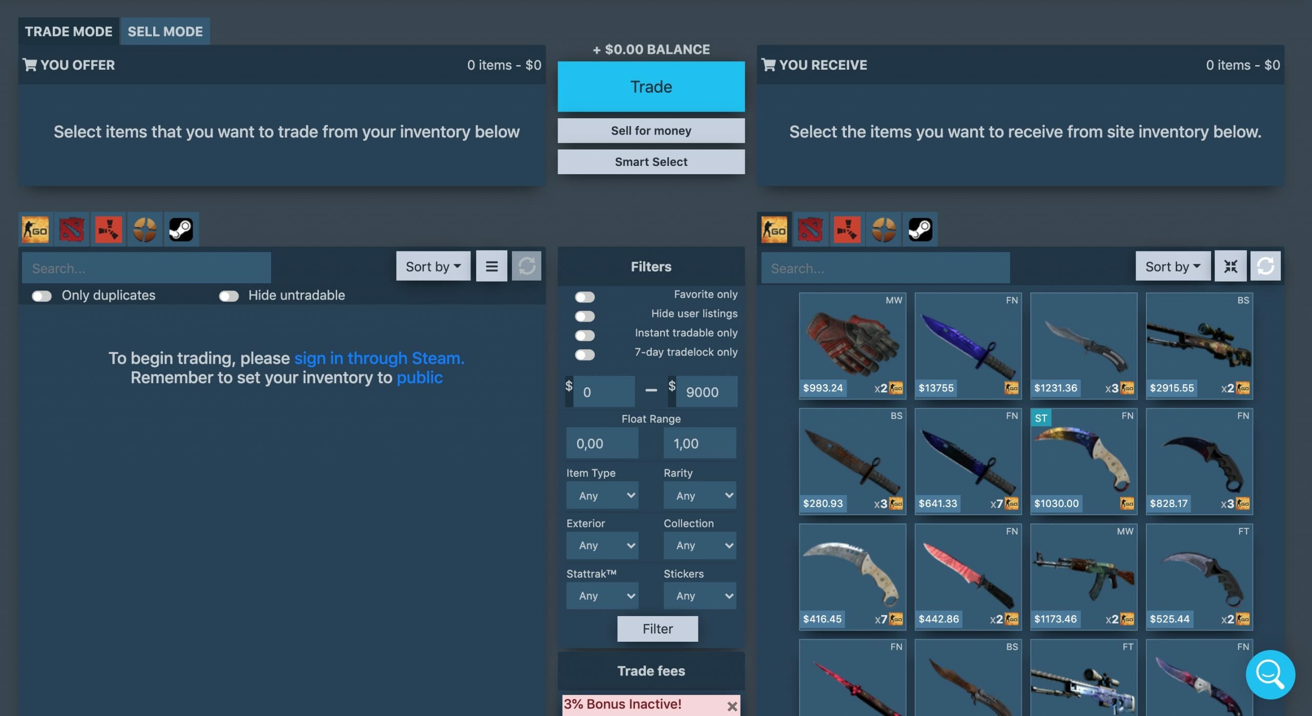 Tradeit.gg user interface