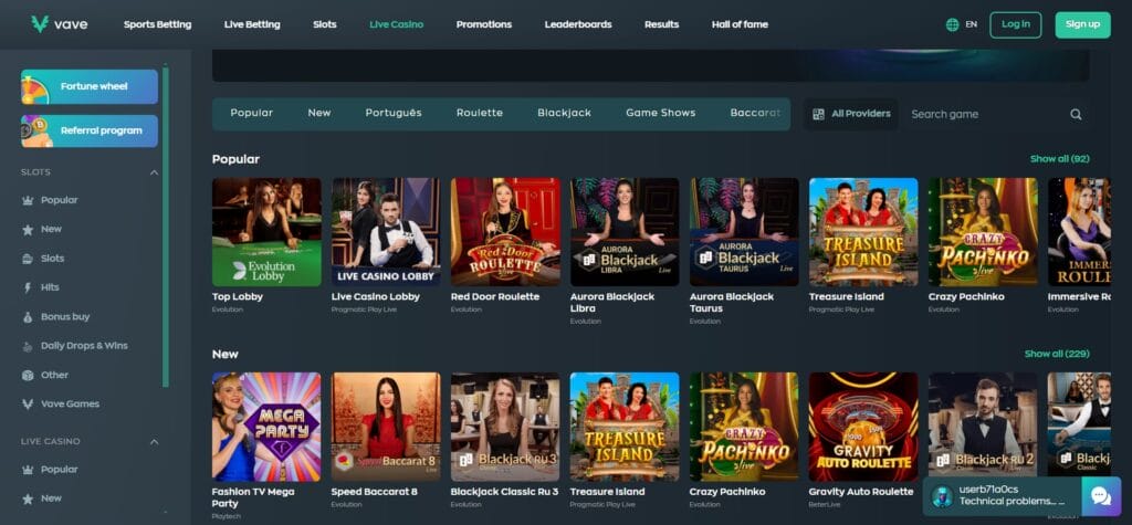 vave live casino